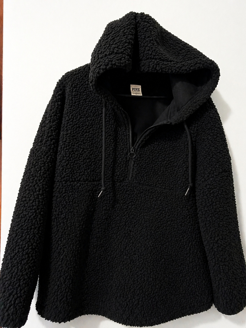 PINK Victoria's Secret Black Sherpa Half-Zip Hoodie NWOT